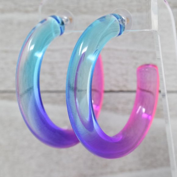 2.25" BLUE, PURPLE, PINK OMBRE TRANSLUCENT HOOPS - Picture 5 of 12